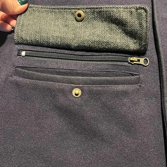 Lands End Mens Size M (38/40) Navy Pea Coat Wool Cashmere Blend